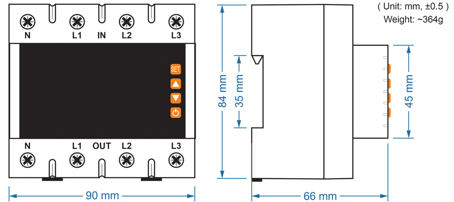 iLEC VAP-63/3PNrelay – Dimension