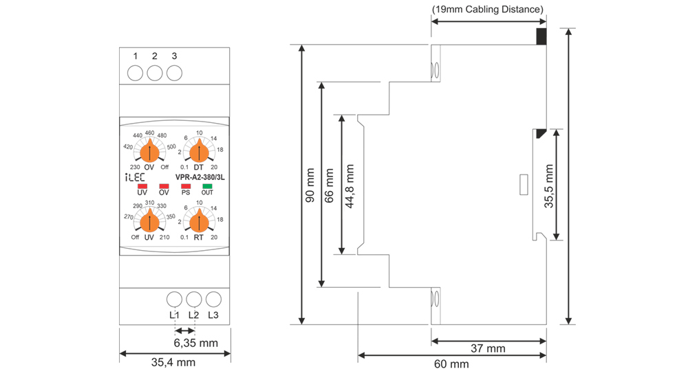 iLEC VPR-A2-380/3L relay – Dimension